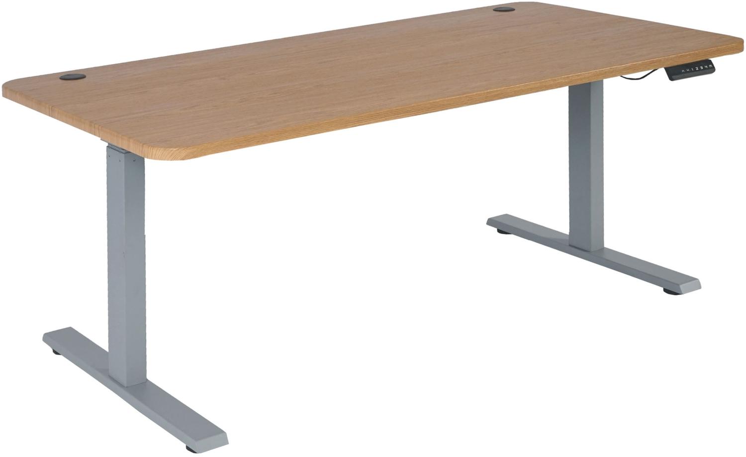 Schreibtisch HWC-D40, Computertisch, elektrisch höhenverstellbar 160x80cm 53kg ~ braun Struktur, grau Bild 1