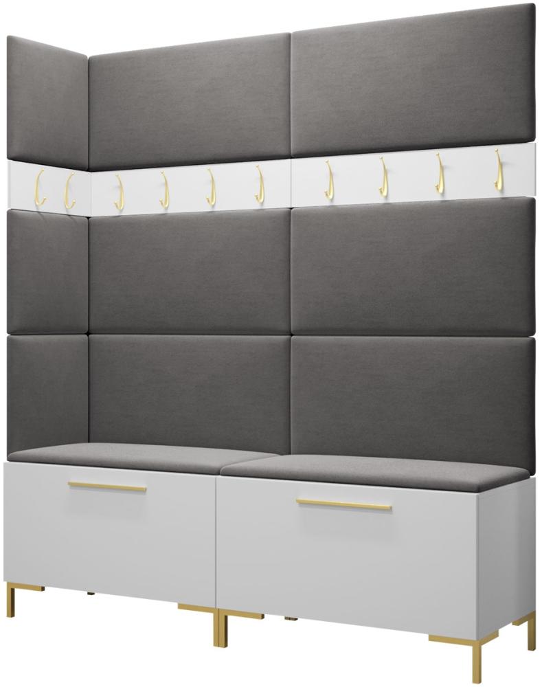 Garderoben-Set Zinetto V mit 8 Stück Gepolstertes Wandpaneel Pag 84x42 und 3 Stück 42x42 (Weiß + Gold, Manila 16) Bild 1