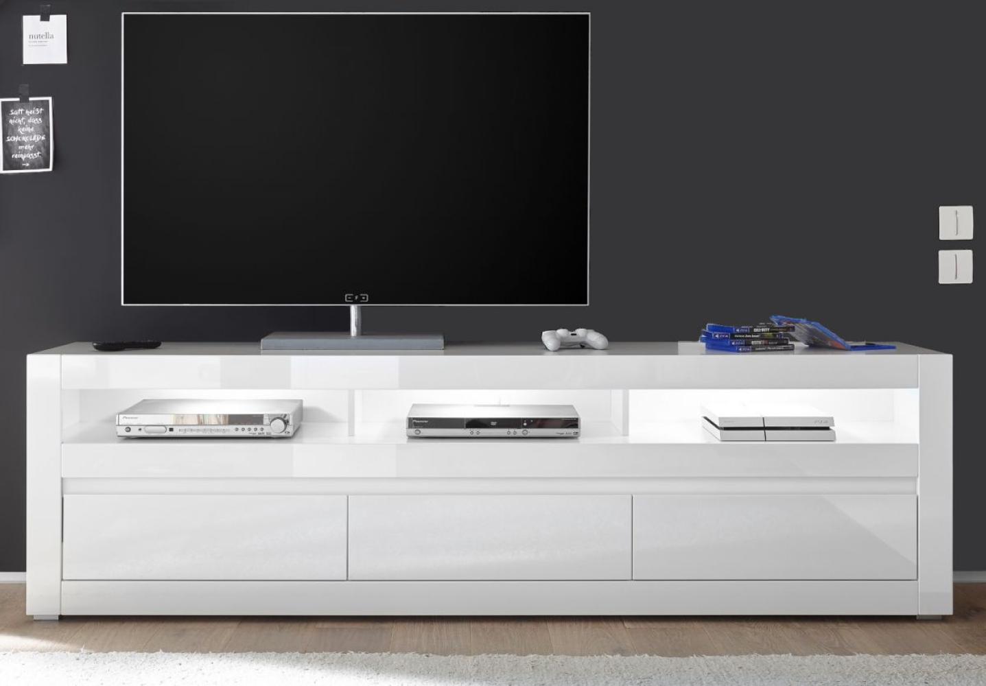 TV-Lowboard Nobile in Hochglanz weiß / Stone Design grau 217 x 63 cm Bild 1
