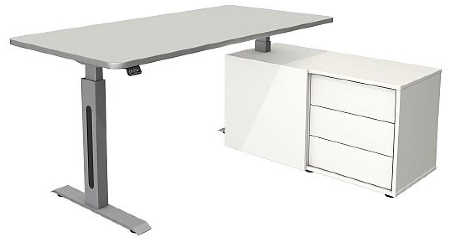 Kerkmann Schreibtisch Steh und Sitztisch MOVE 1 style mit Sideboard lichtgrau Bild 1