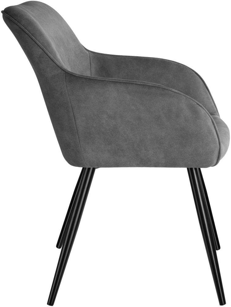 6er Set Stuhl Marilyn Stoff, schwarze Stuhlbeine - grau/schwarz Bild 1