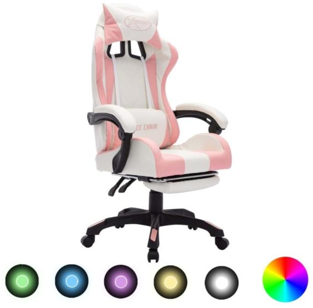Gaming-Stuhl mit RGB LED-Leuchten Rosa und Weiß Kunstleder Bild 1