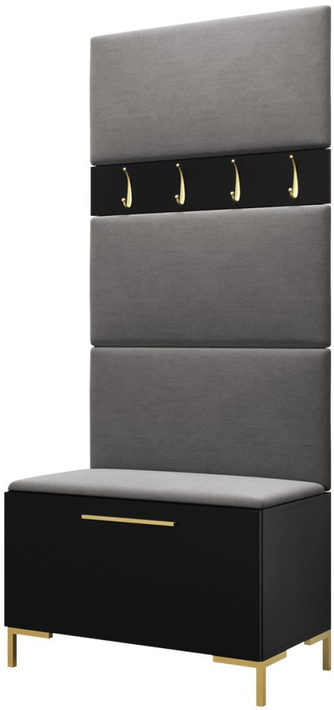 Garderoben-Set Zinetto III mit 4 Stück Gepolstertes Wandpaneel Pag 84x42 (Schwarz + Gold, Manila 16) Bild 1