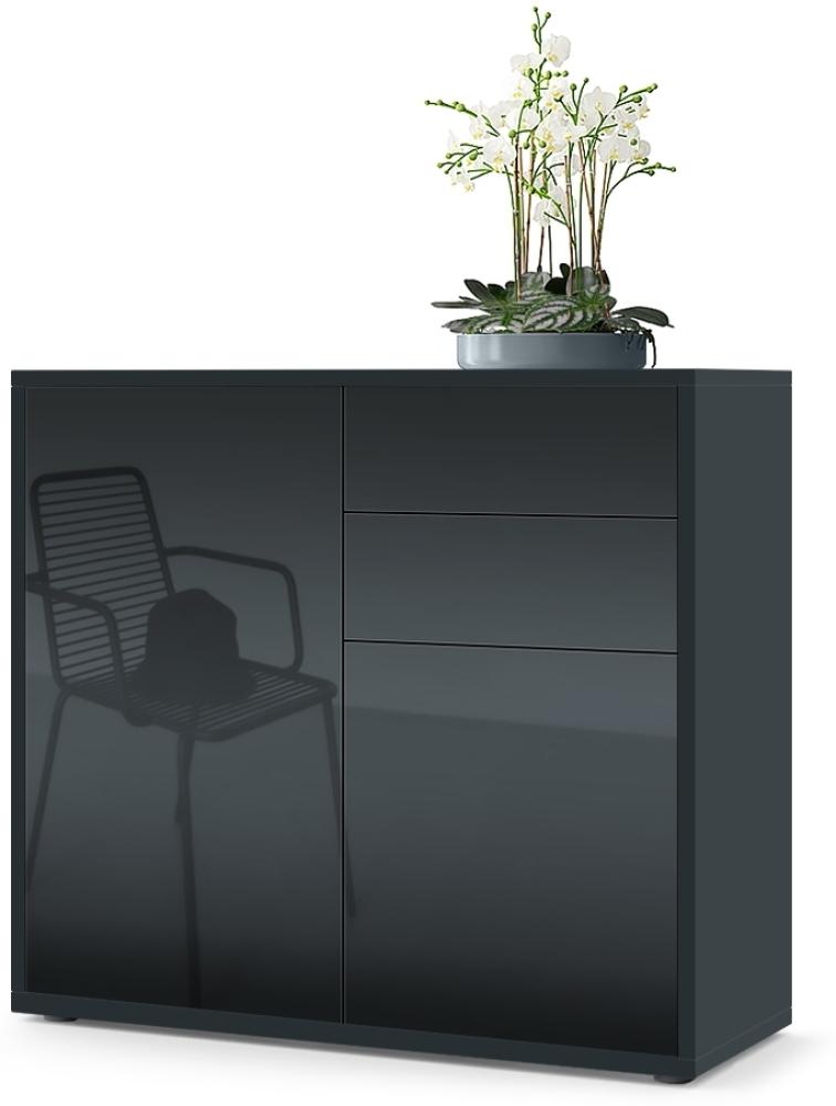 Vladon Sideboard Ben, Kommode mit 2 Türen und 2 Schubladen, Schwarz matt/Schwarz Hochglanz (79 x 74 x 36 cm) Bild 1