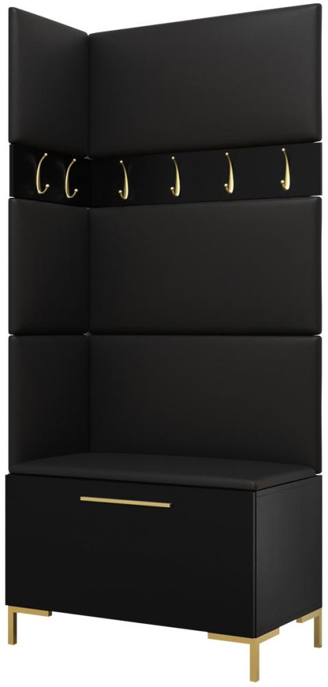 Garderoben-Set Zinetto IV mit 4 Stück Gepolstertes Wandpaneel Pag 84x42 und 3 Stück 42x42 (Schwarz + Gold, Soft 011) Bild 1