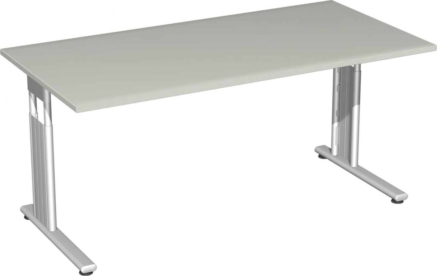 Schreibtisch 'C Fuß Flex' höhenverstellbar 160x80cm, Lichtgrau / Silber Bild 1