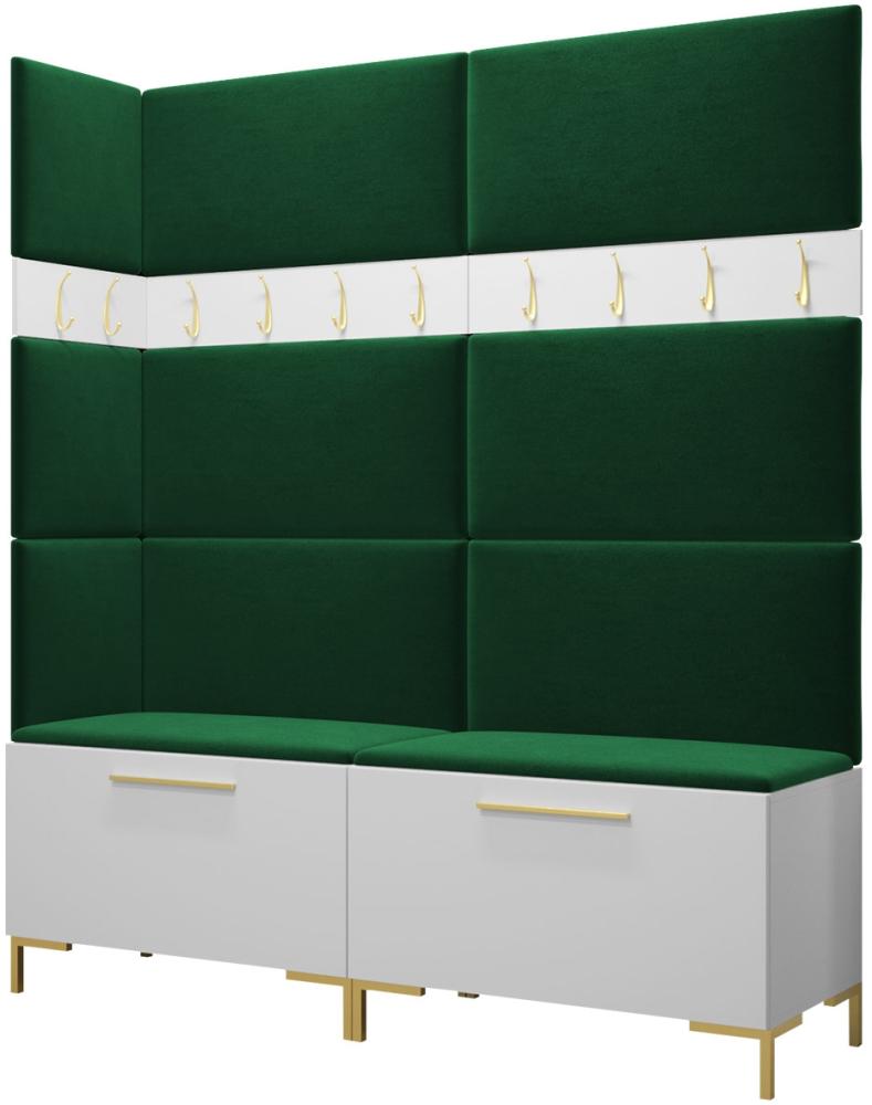 Garderoben-Set Zinetto V mit 8 Stück Gepolstertes Wandpaneel Pag 84x42 und 3 Stück 42x42 (Weiß + Gold, Manila 35) Bild 1