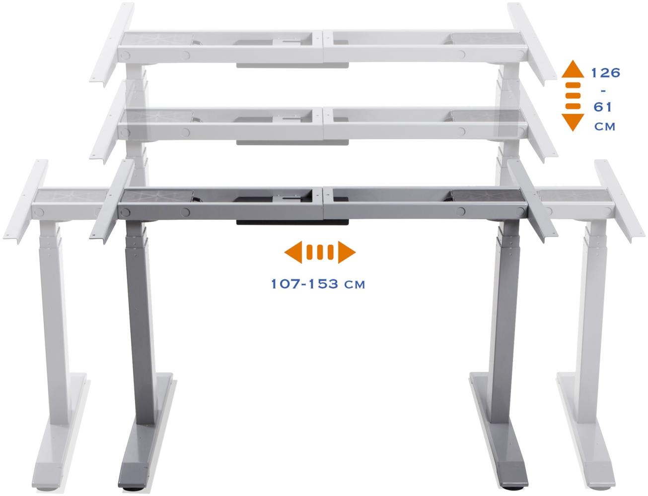 Möbel-Eins OFFICE ONE elektrisch verstellbarer Schreibtisch / Stehtisch, Material Glasplatte 10 mm weiss 180x70 cm orange Bild 1