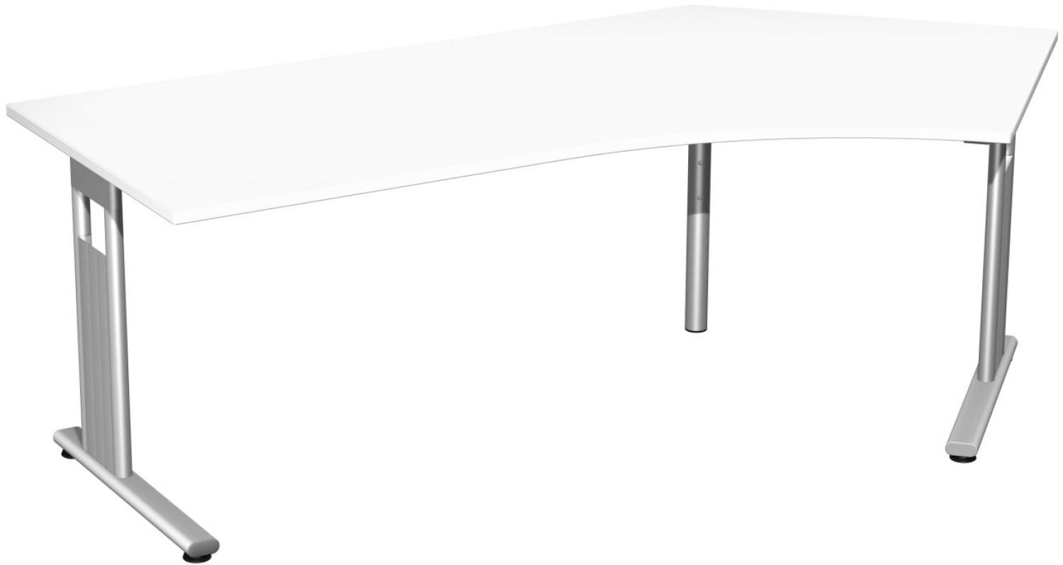 Schreibtisch 135° 'C Fuß Flex' rechts, 216x113cm, Weiß / Silber Bild 1