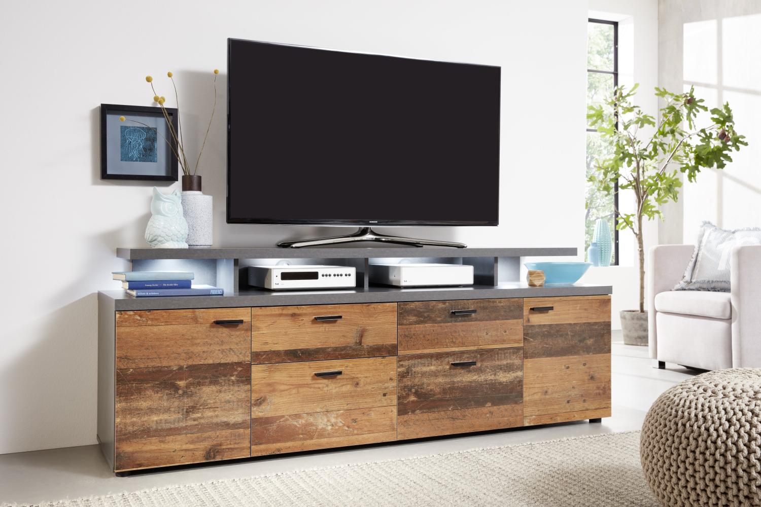 TV-Lowboard Mood in Old Used Wood und Matera grau 180 cm Bild 1