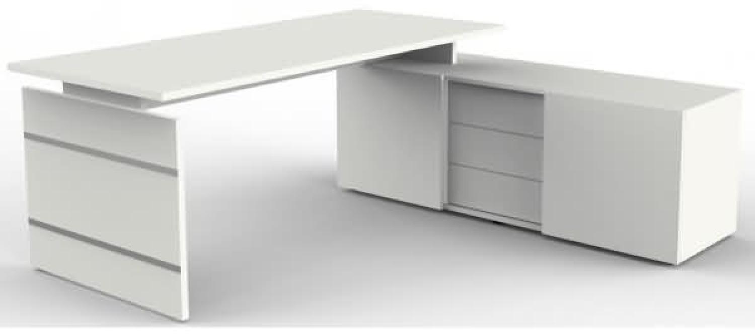 Form 4 Komplettarbeitsplatz, Eckkombination aus Schreibtisch und Sideboard, Weiß Bild 1