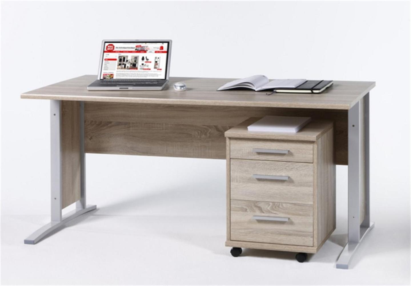 'Office line' Schreibtisch mit Rollcontainer, Sonoma Eiche, 72 x 70 x 150 cm Bild 1