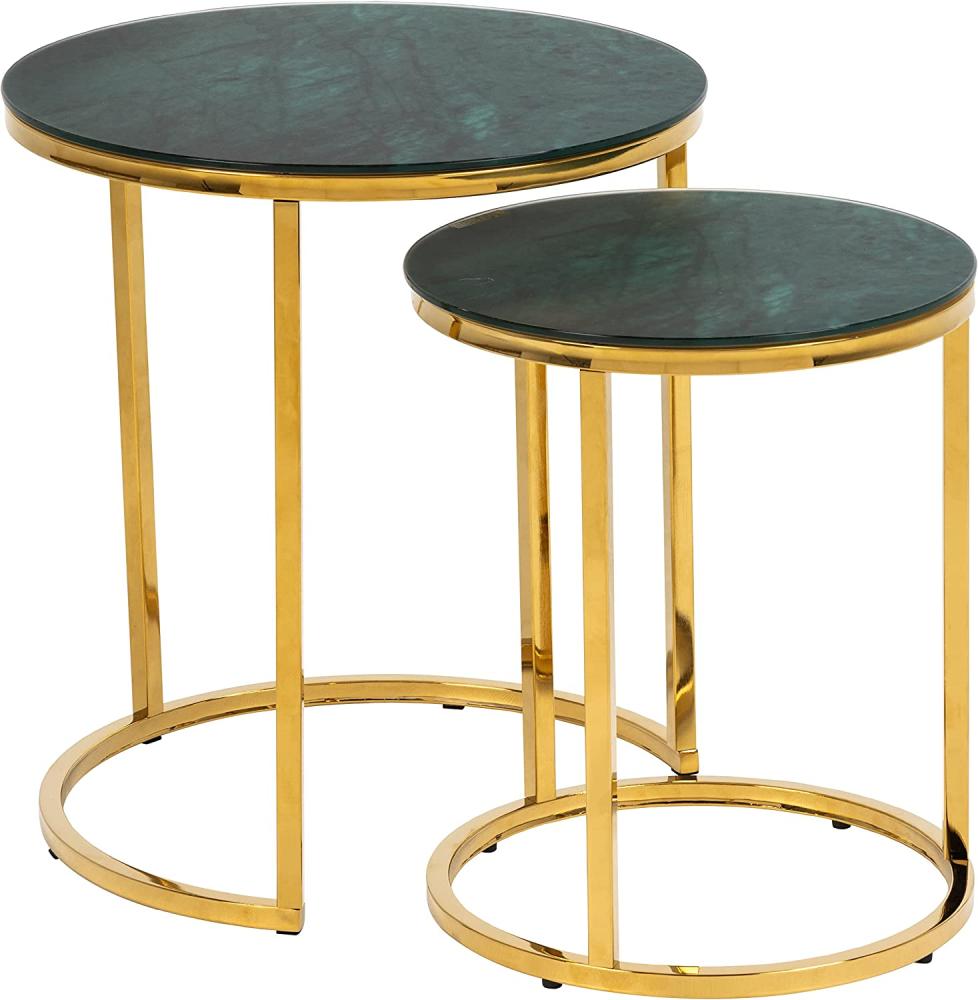 Alisma Einschubtische 2 stk grüner Marmordruck goldenes Chrom Set Tischset Tisch Bild 1