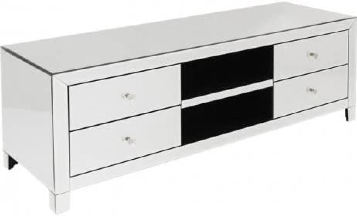 Kare Design TV Board Luxury 140 cm, verspiegeltes TV Board mit 4 Schubladen und 2 Ablagefächern, Silber, edles Möbelstück für den Wohnbereich, weitere Ausführungen erhältlich, (H/B/T) 50 x140 x 45 cm Bild 1