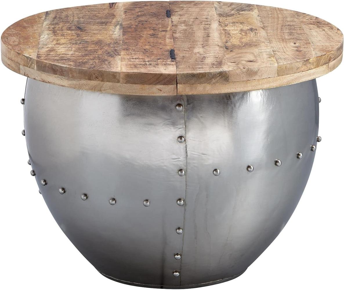 Wohnling Runder Couchtisch im Industrial Style, Mango Massivholz/Metall Silber, 60x43x60 cm Bild 1