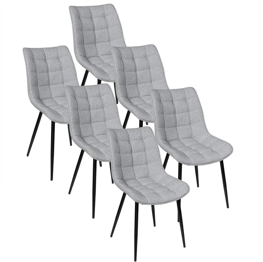 WOLTU 6 x Esszimmerstühle 6er Set Esszimmerstuhl Küchenstuhl Polsterstuhl Design Stuhl mit Rückenlehne, mit Sitzfläche aus Leinen, Gestell aus Metall, Hellgrau, BH206hgr-6 Bild 1