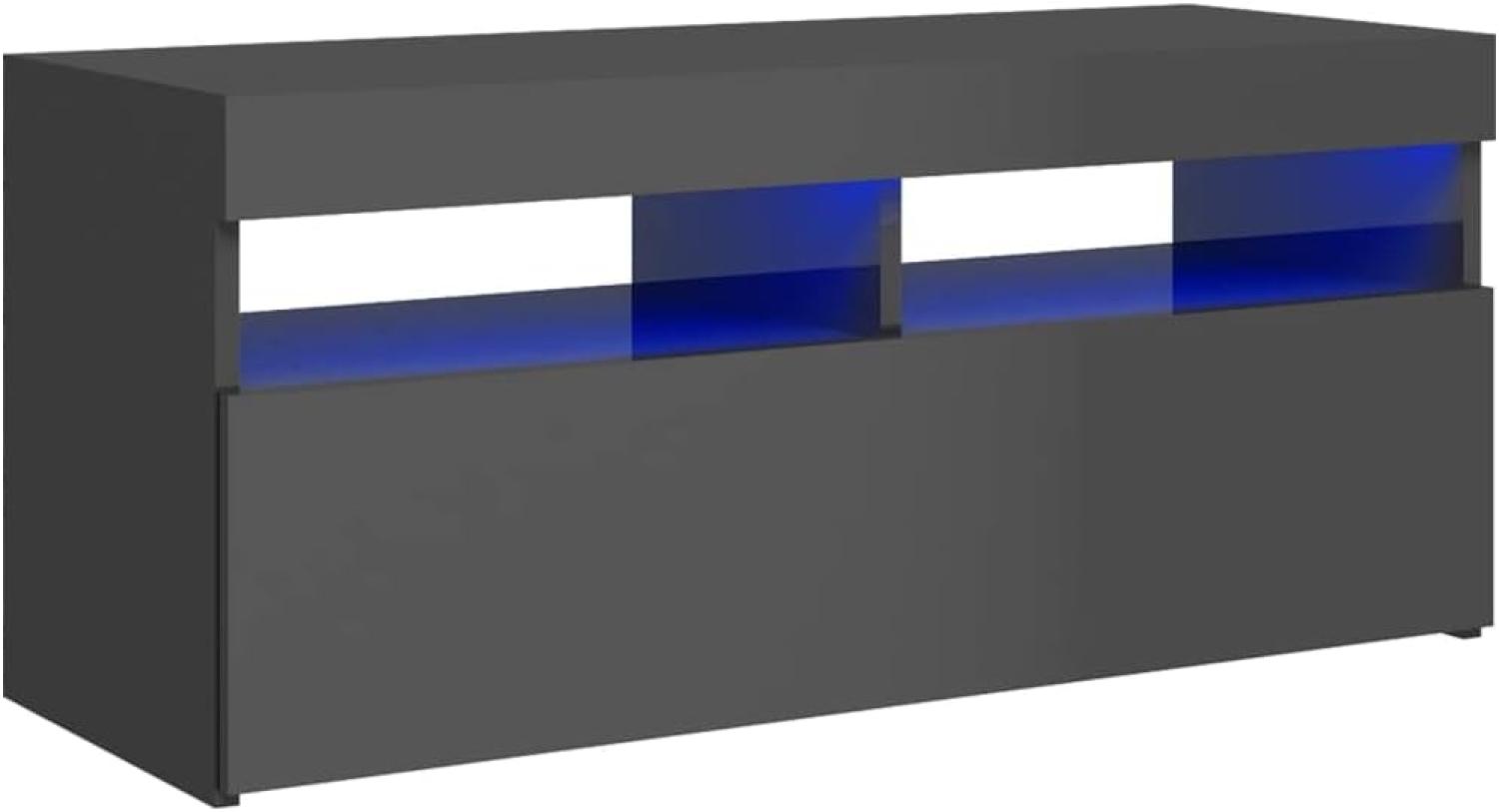 vidaXL TV Schrank mit LED-Leuchten Lowboard Fernsehschrank Fernsehtisch Sideboard HiFi-Schrank TV Möbel Tisch Board Hochglanz-Grau 90x35x40cm Bild 1