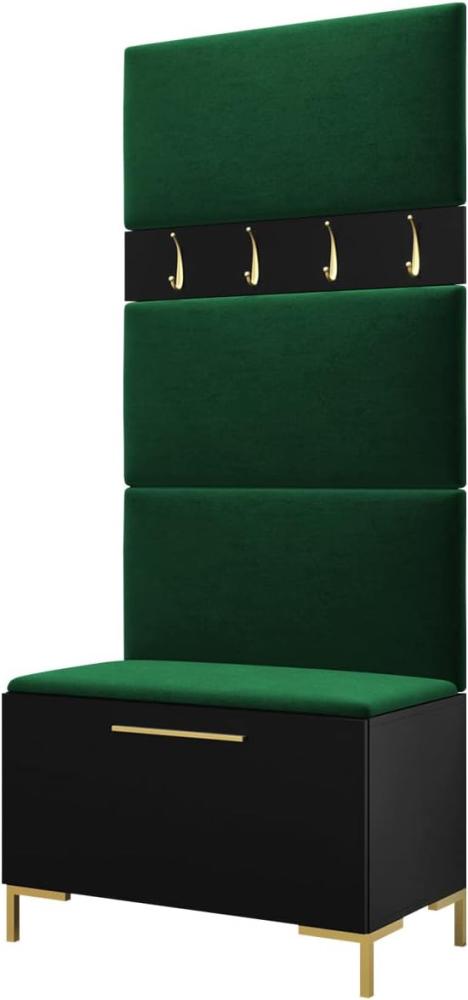 Garderoben-Set Zinetto III mit 4 Stück Gepolstertes Wandpaneel Pag 84x42 (Schwarz + Gold, Manila 35) Bild 1