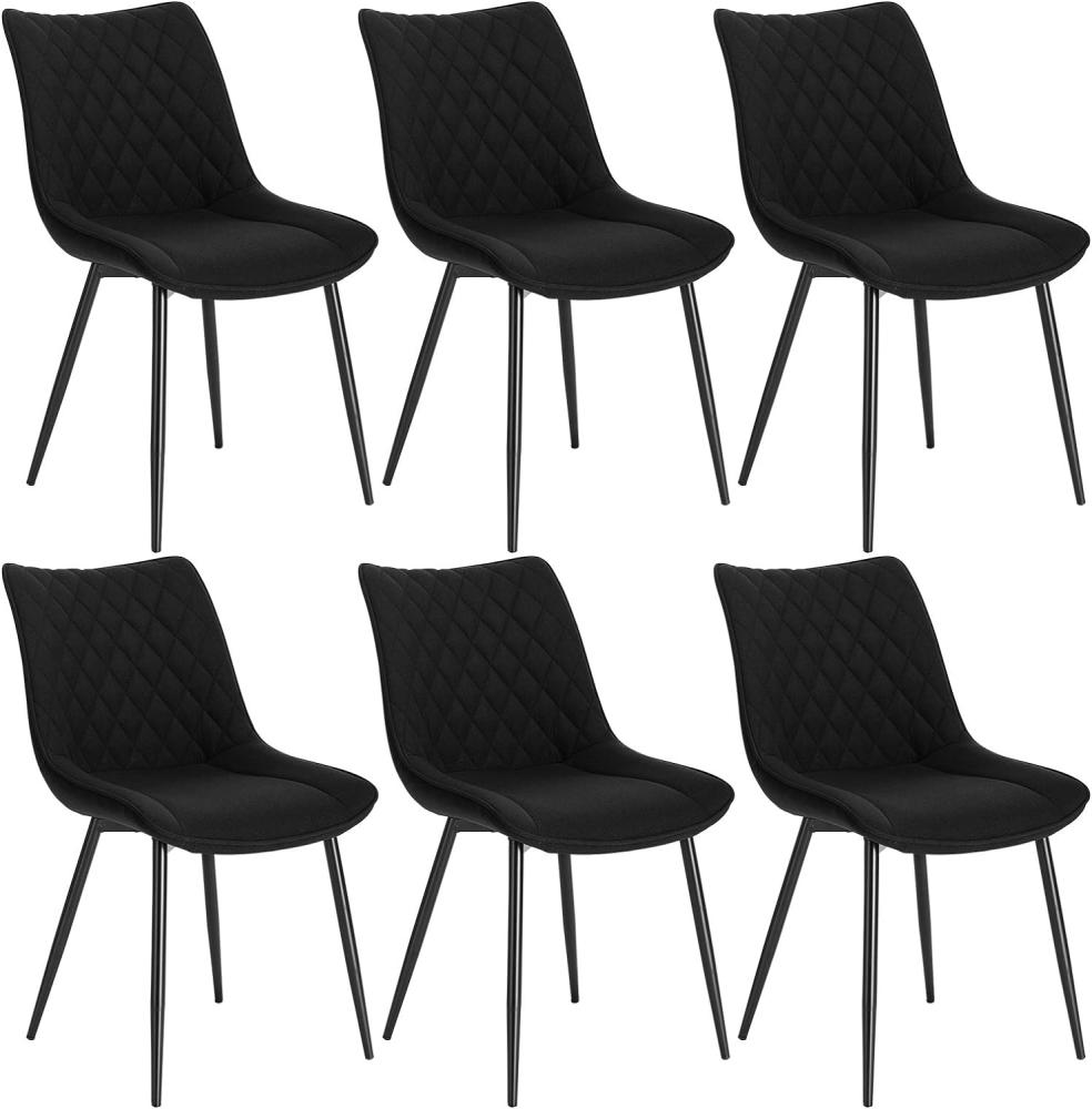 WOLTU® Esszimmerstühle BH208sz-6 6er Set Küchenstuhl Polsterstuhl Wohnzimmerstuhl Sessel mit Rückenlehne, Sitzfläche aus Leinen, Metallbeine, Schwarz Bild 1