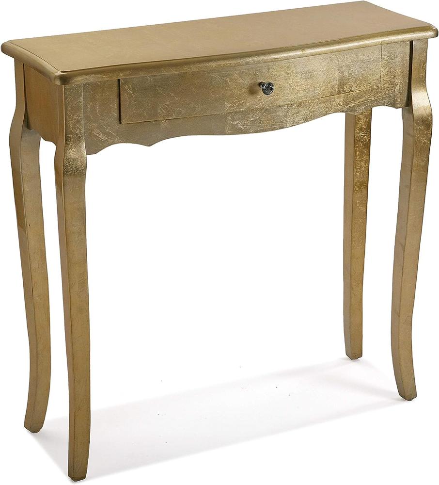 Versa Cagliari Schmales Möbelstück für den Eingangsbereich oder Flur, Moderner Konsolentisch, mit 1 Schublade, Maßnahmen (H x L x B) 80 x 30 x 80 cm, Holz, Farbe: Golden Bild 1