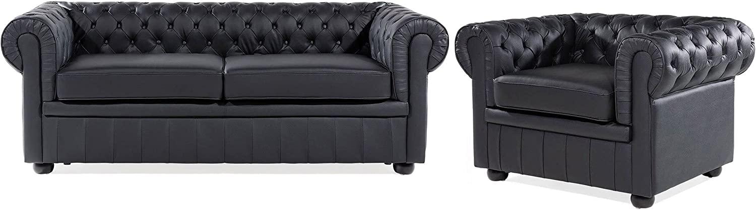 Sofa Set Leder schwarz 4-Sitzer CHESTERFIELD Bild 1