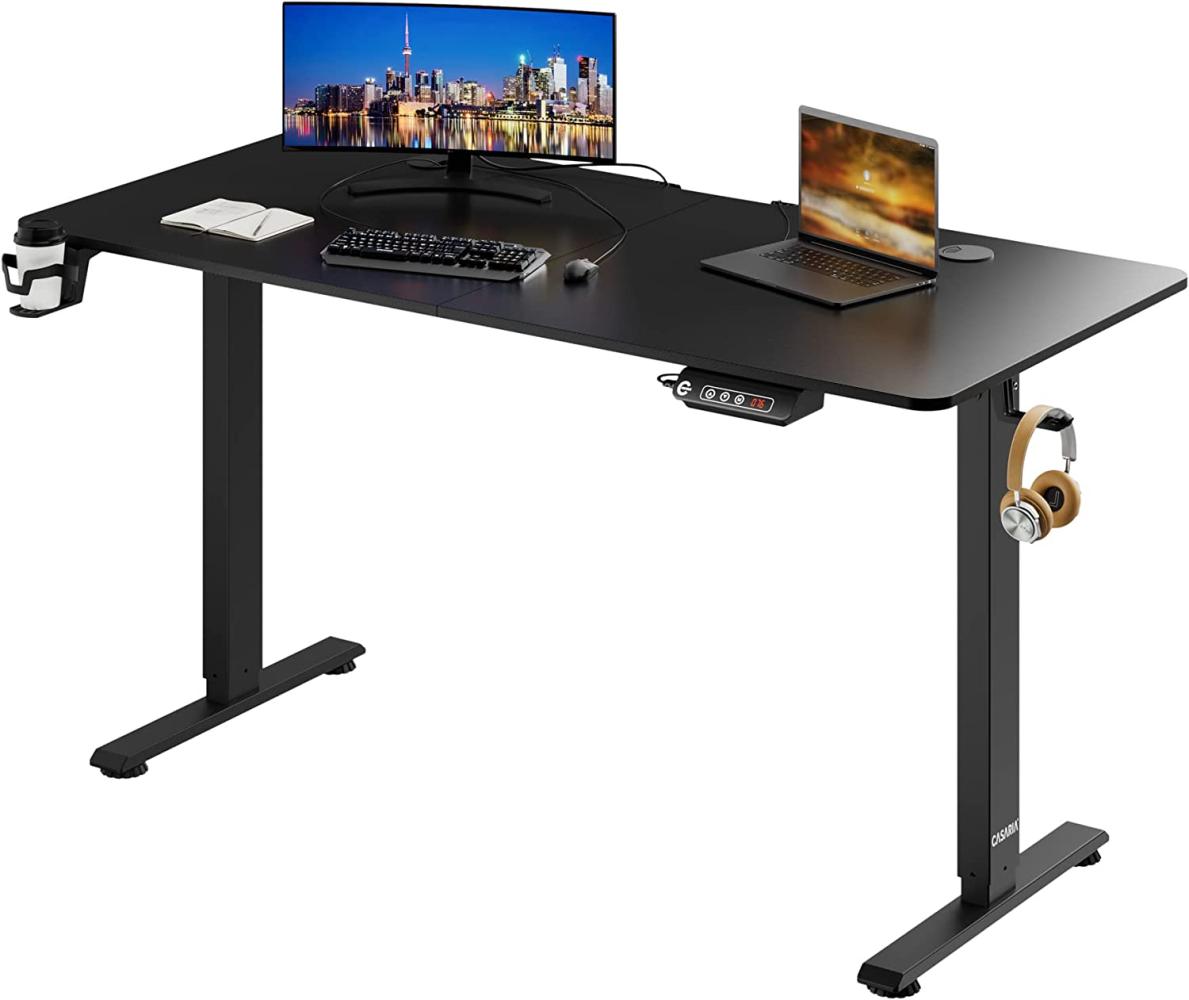 Casaria Höhenverstellbarer Schreibtisch mit Tischplatte 140 x 60 cm Elektrisch LCD- Display 120kg Belastbarkeit Büro Gaming Computertisch Carbon Optik Bild 1