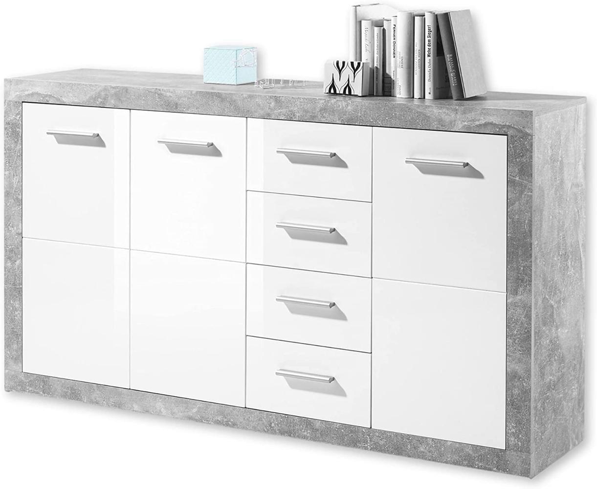 Sideboard 'STONE', 3-türig, Beton glänzend weiß, 152cm Bild 1