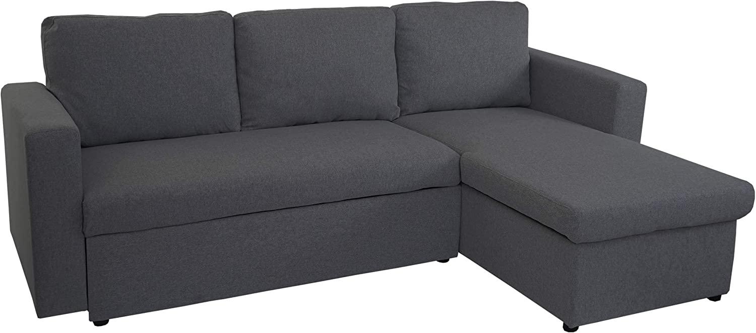 Schlafsofa HWC-D92, Couch Ecksofa Sofa, Schlaffunktion 220x152cm Stoff/Textil ~ dunkelgrau, ohne Deko-Kissen Bild 1