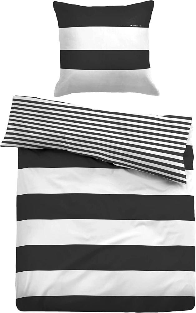 Tom Tailor Linon Wendebettwäsche Querstreifen, Größe 155x220/80x80 cm, black Bild 1