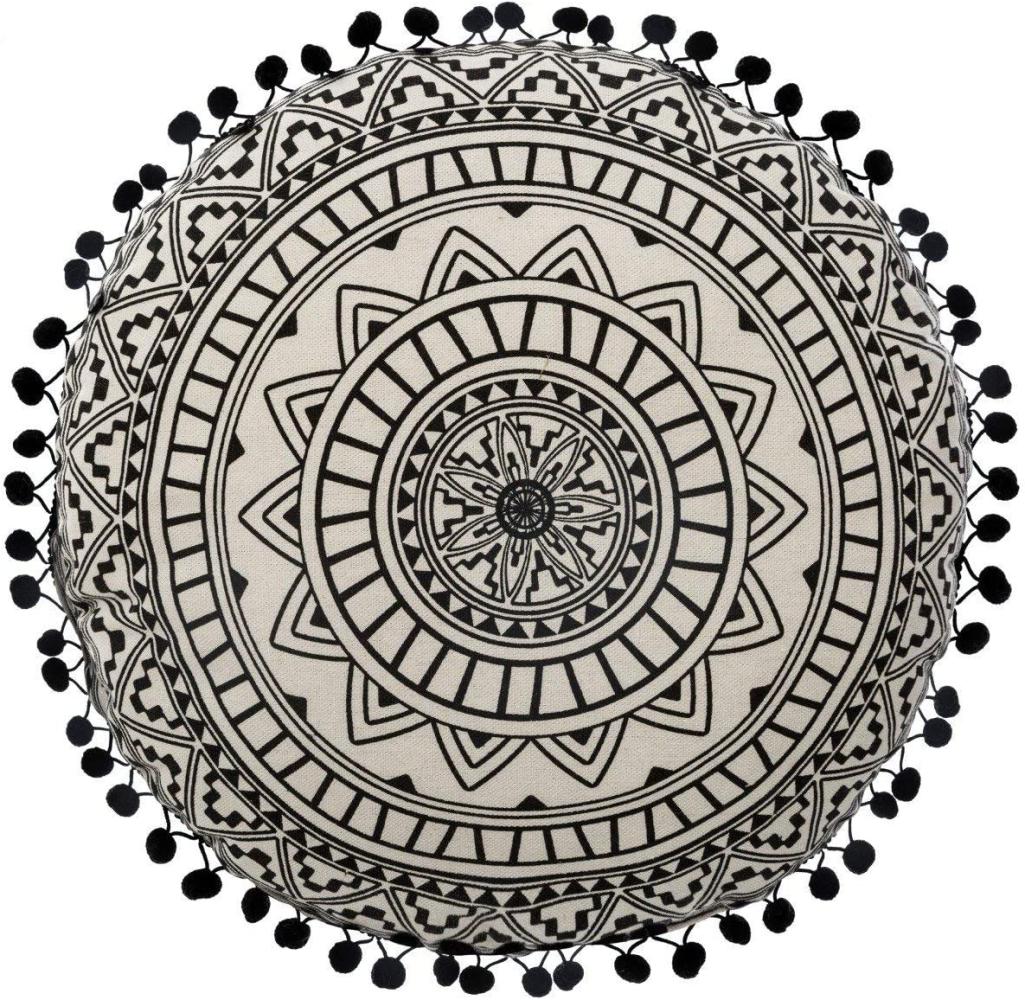 Deko-Kissen DELHI, rund, Ø 40 cm, schwarzes Mandala Bild 1