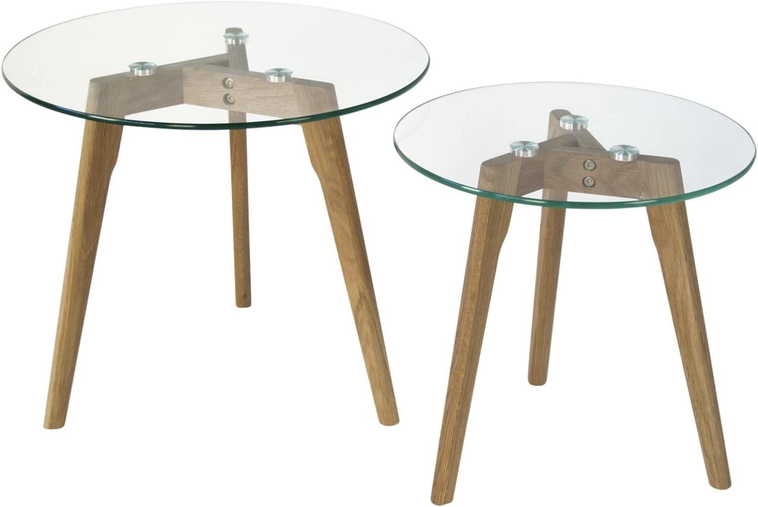 Homestyle4u Beistelltisch Glas Holz, 2-er Set Rund, Tisch Groß Ø 50 Klein Ø 40 cm Bild 1
