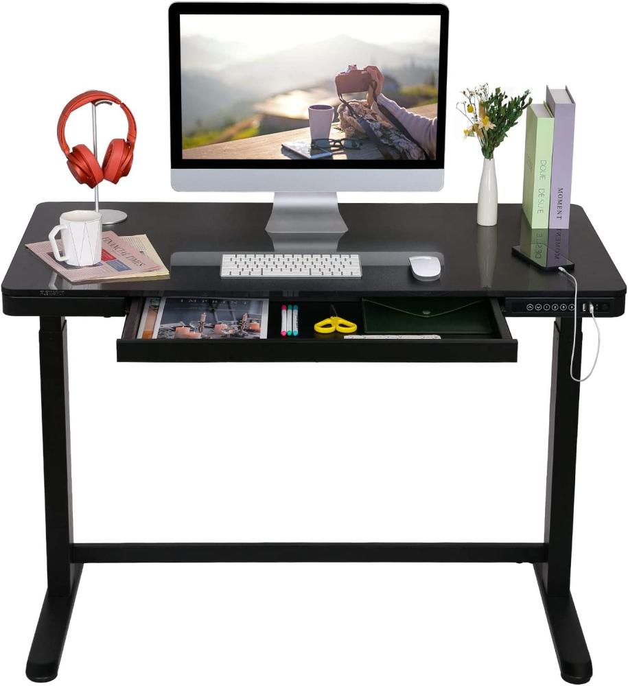 Flexispot Elektrisch Höhenverstellbarer Schreibtisch mit Touch Funktion und USB, Elektrischer Schreibtisch, Glas Tischplatte Bild 1