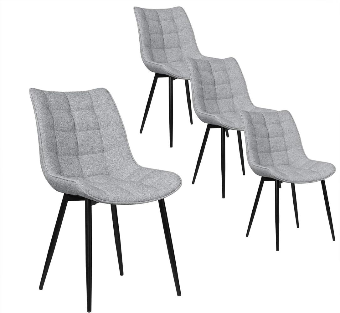 WOLTU 4 x Esszimmerstühle 4er Set Esszimmerstuhl Küchenstuhl Polsterstuhl Design Stuhl mit Rückenlehne, mit Sitzfläche aus Leinen, Gestell aus Metall, Hellgrau, BH206hgr-4 Bild 1