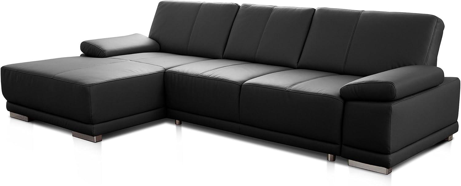 CAVADORE Eckcouch Corianne / Modernes Leder-Sofa mit verstellbaren Armlehnen und Longchair / 282 x 80 x 162 / Echtleder, schwarz Bild 1