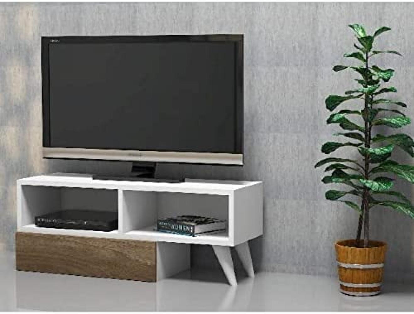 Homemania TV-Schrank Active 140x29,7x35 cm Weiß und Walnuss Bild 1