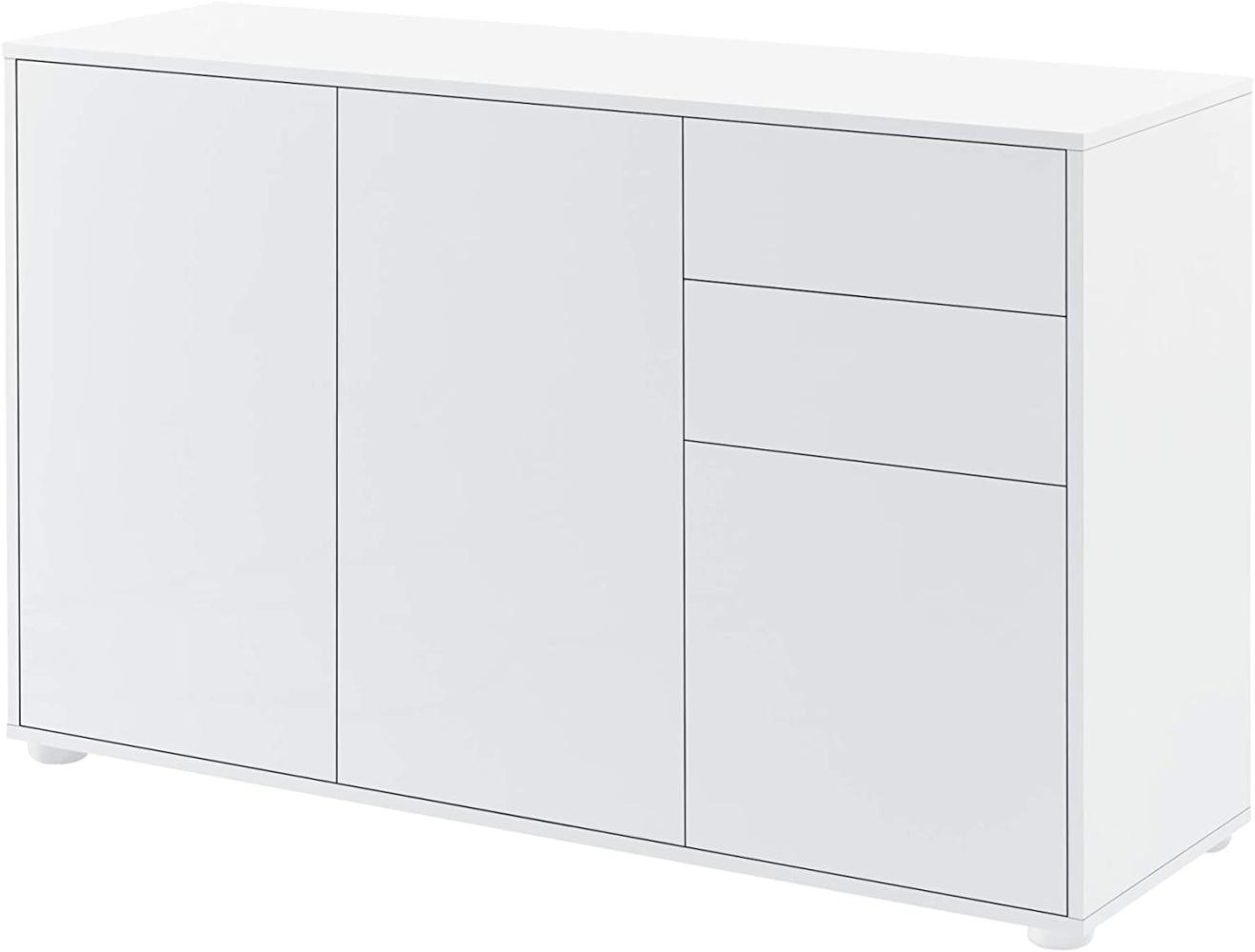Sideboard Paarl 74x117x36 cm mt 2 Schubladen und 3 Schranktüren Weiß hochglanz en. casa Bild 1