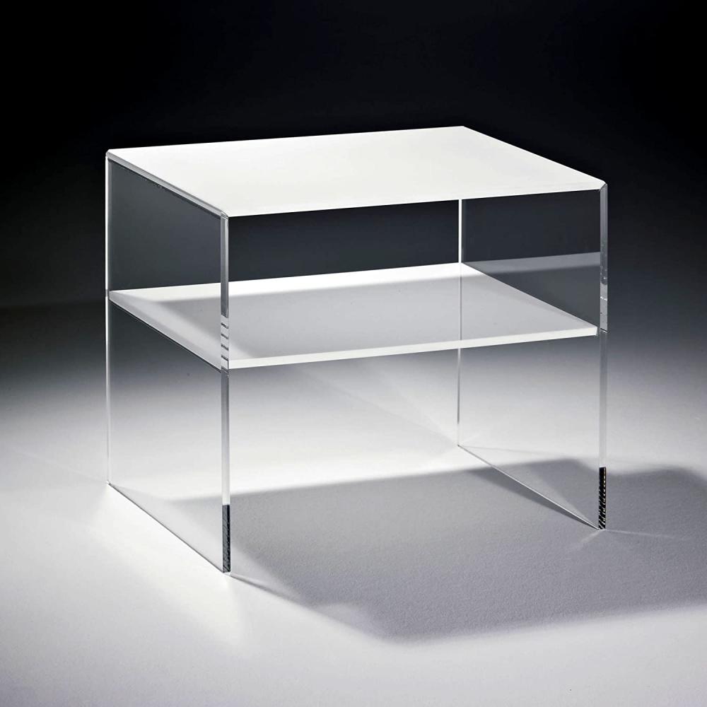 Beistelltisch, Acryl-Glas, Tischplatte und Unterboden weiß, Seiten klar Bild 1