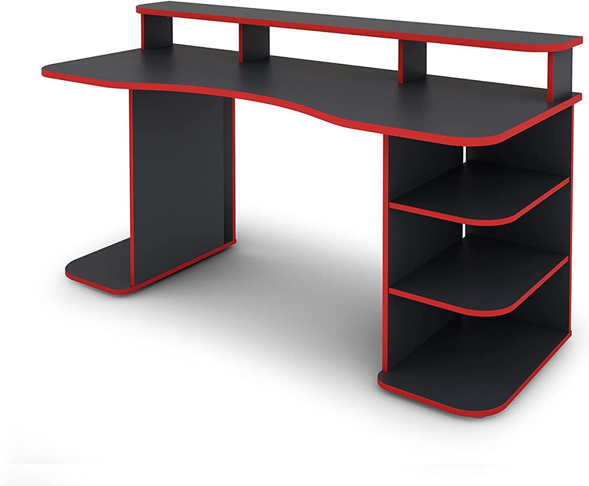 byLIVING Schreibtisch FINN / Gaming-Tisch in Anthrazit mit Kanten in Rot / Mit viel Stauraum und großer Tischplatte / Computer-Tisch / PC / Arbeits-Tisch / 160x93x65cm (BxHxT) Bild 1