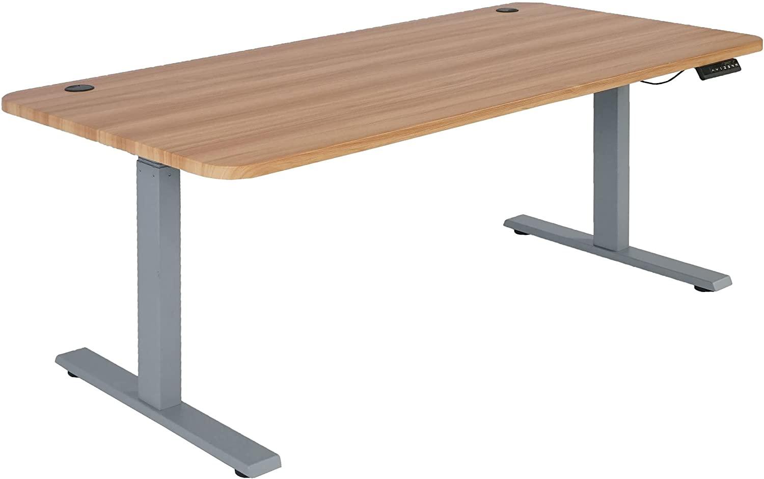 Schreibtisch HWC-D40, Computertisch, elektrisch höhenverstellbar 160x80cm 53kg ~ Eiche-Dekor, grau Bild 1