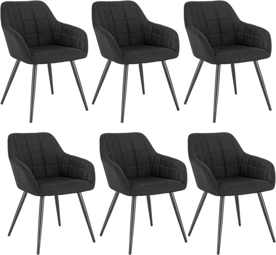 WOLTU 6 x Esszimmerstühle 6er Set Esszimmerstuhl Küchenstuhl Polsterstuhl Design Stuhl mit Armlehne, mit Sitzfläche aus Leinen, Gestell aus Metall, Schwarz, BH107sz-6 Bild 1