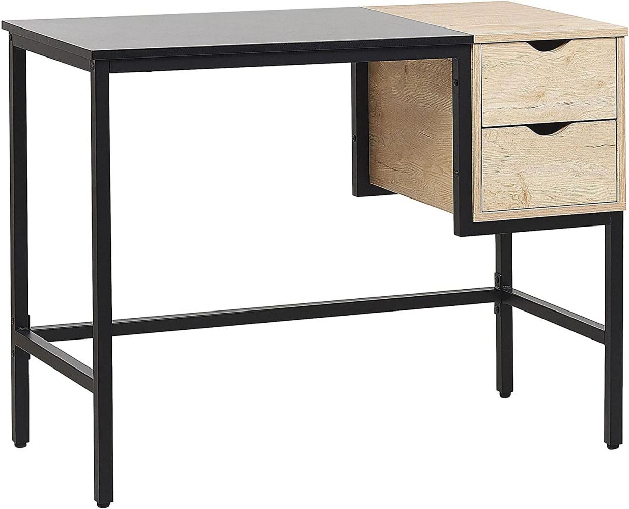 Schreibtisch schwarz / heller Holzfarbton 100 x 48 cm 2 Schubladen HARPER Bild 1