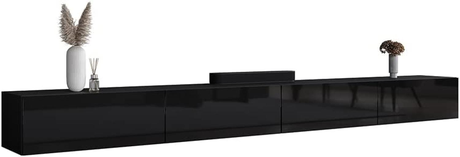 Planetmöbel TV Board 320 cm Schwarz, TV Schrank mit 4 Klappen als Stauraum, Lowboard hängend oder stehend, Sideboard Wohnzimmer Bild 1