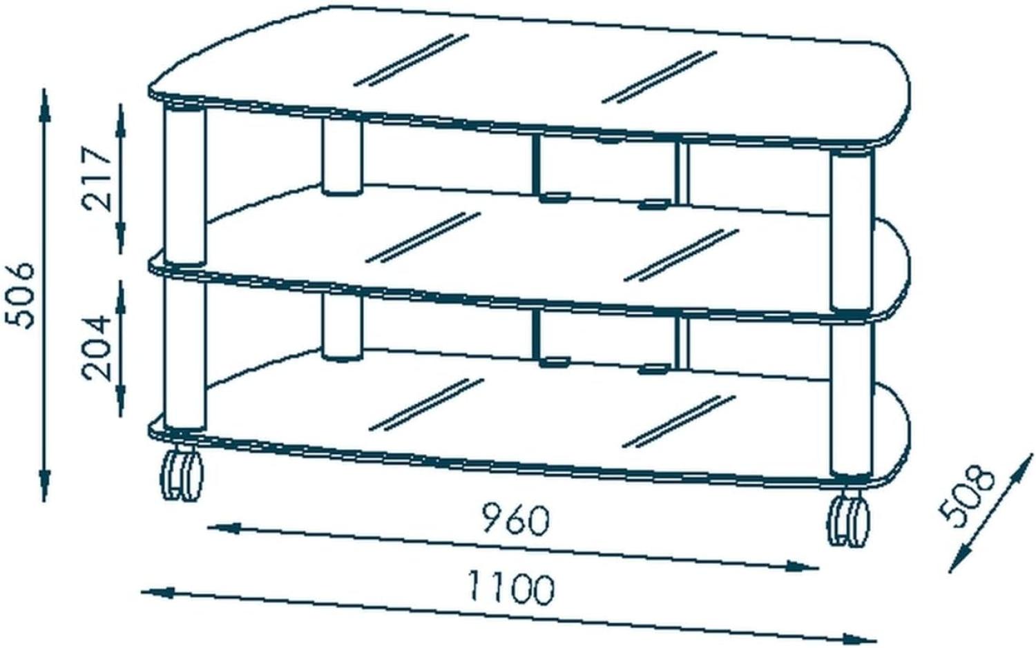 TV-Rack "1614" aus Metall / ESG-Sicherheitsglas in Metall Alu - Klarglas mit 3 Einlegeböden. Abmessungen (BxHxT) 110x51x51 cm Bild 1