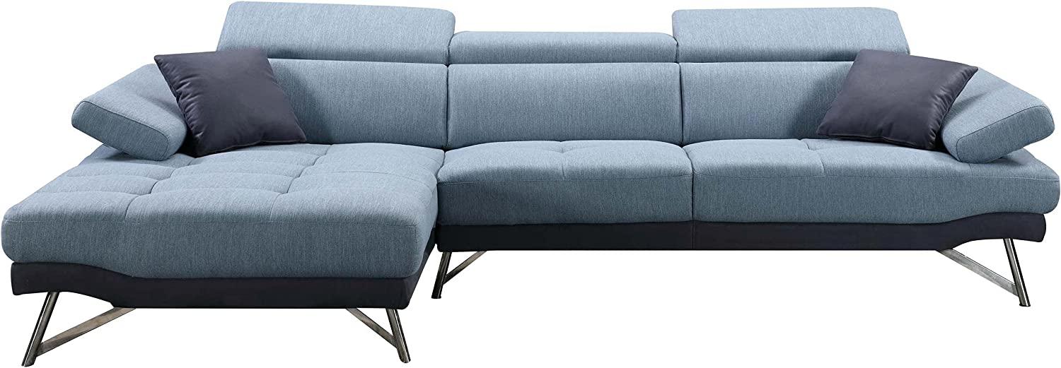 Sofa HWC-H92, Couch Ecksofa L-Form 3-Sitzer, Liegefläche ~ links, blau-grau Bild 1