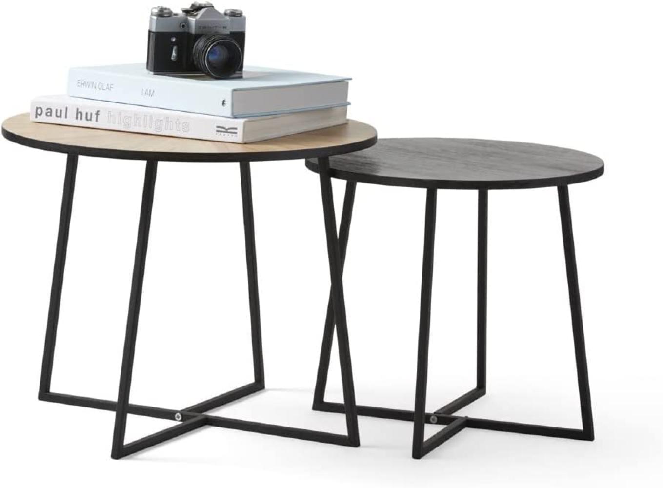 LIFA LIVING 2er Set runde Beistelltische aus MDF Holz und Metall in schwarz und braun, 2X Stilvolle Beistelltische im modernen Design, 2er-Set Couchtische Bild 1