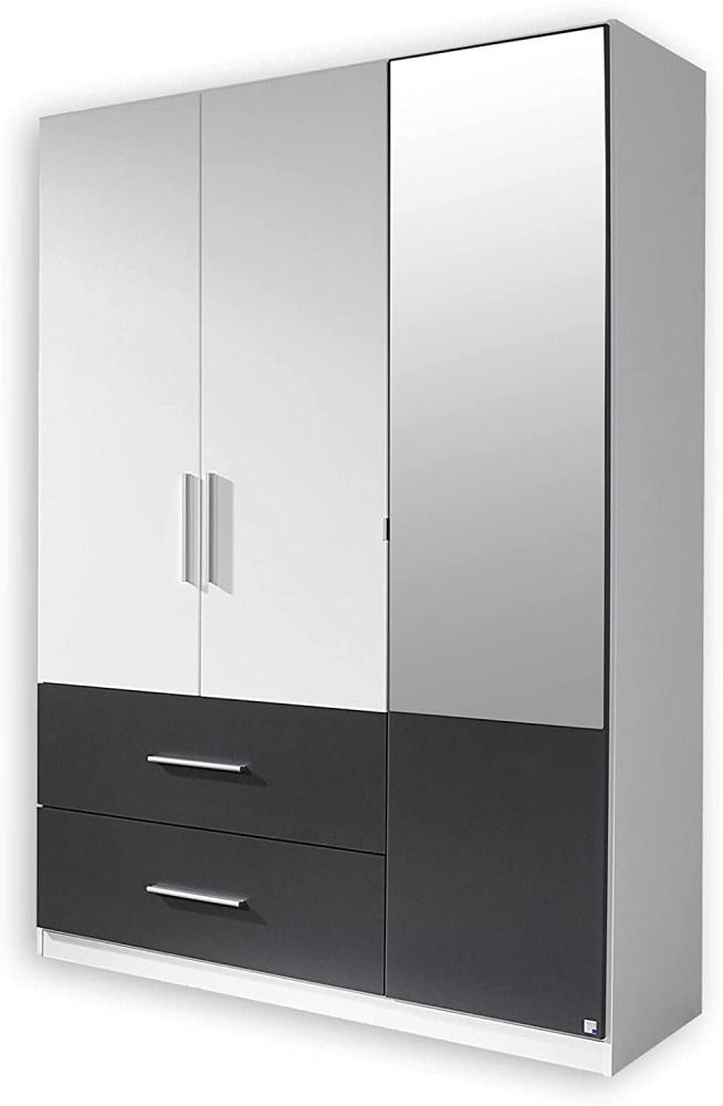 Kleiderschrank ALVOR Schrank in weiß grau metallic mit Spiegel 136 cm Bild 1