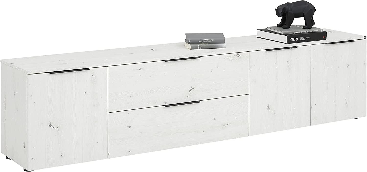Lowboard "7112" in White-Oak - Metall schwarz mit einer Schublade und 3 Türen. Abmessungen (BxHxT) 225x55x40 cm Bild 1