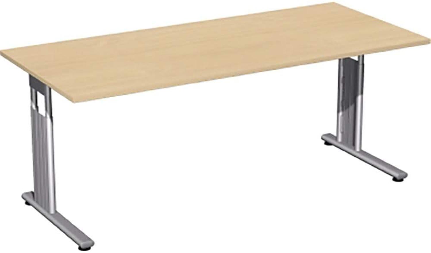 Schreibtisch, höhenverstellbar, 180x80cm, Buche / Silber Bild 1