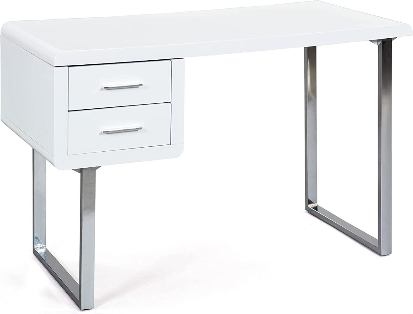 'Claude' Schreibtisch mit 2 Schubladen, Weiß Hochglanz/Metall verchromt, 76 x 55 x 120 cm Bild 1