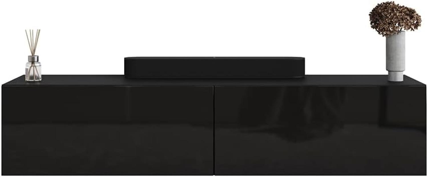 Planetmöbel TV Board 140 cm Schwarz, TV Schrank mit 2 Klappen als Stauraum, Lowboard hängend oder stehend, Sideboard Wohnzimmer Bild 1